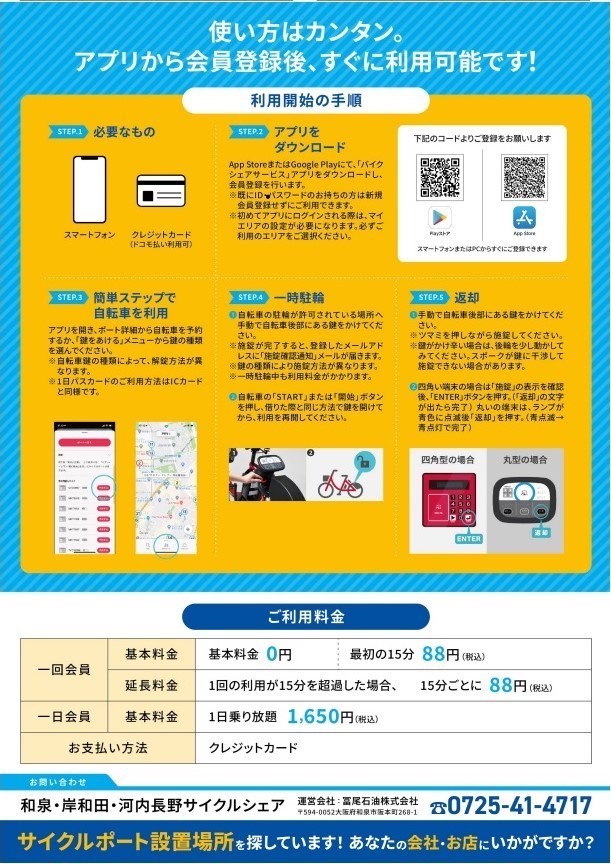 和泉サイクルシェアのチラシ（裏）